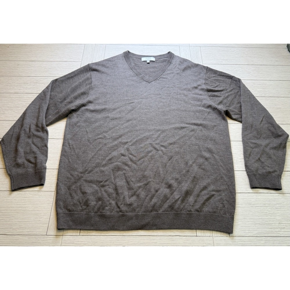 Turnbury Extra Fine Merino Wool V-Neck Pullover Men's Sweater Taupe Brown Sz 2XT